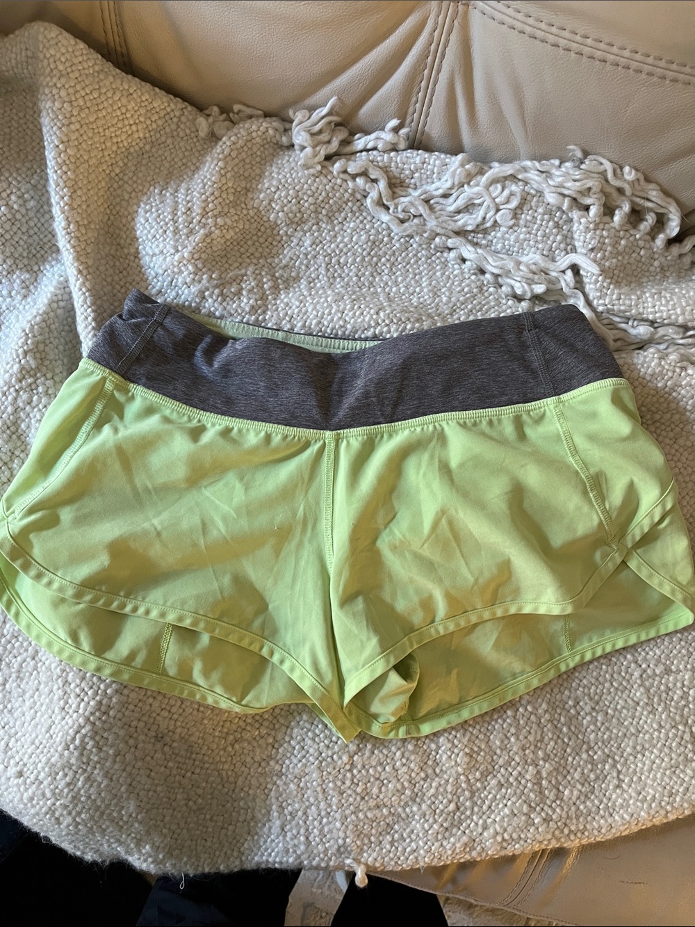 lululemon athletica Two-Tone Performance Shorts in Pale LIME and Heather Gray